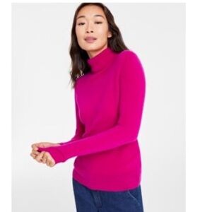 Charter Club Cashmere luxury Pink fuchsia Turtleneck Sweater Knit Cowl
